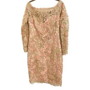 Tadashi Shoji Curie Off Shoulder Sparkly Metallic Dress Sz 8 in Petal Pink NWT